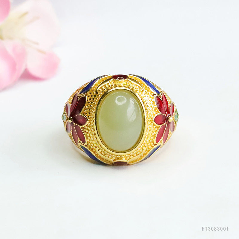 Qingshui Hetian Jade Flower Ring