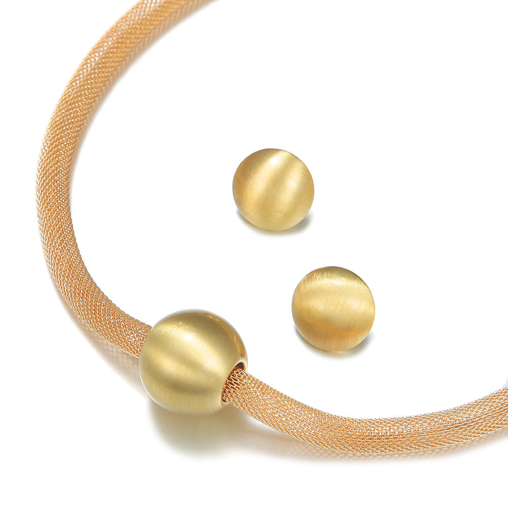 European and American Minimalist Aluminum Bead Necklace and Earring Set with Chain Detail