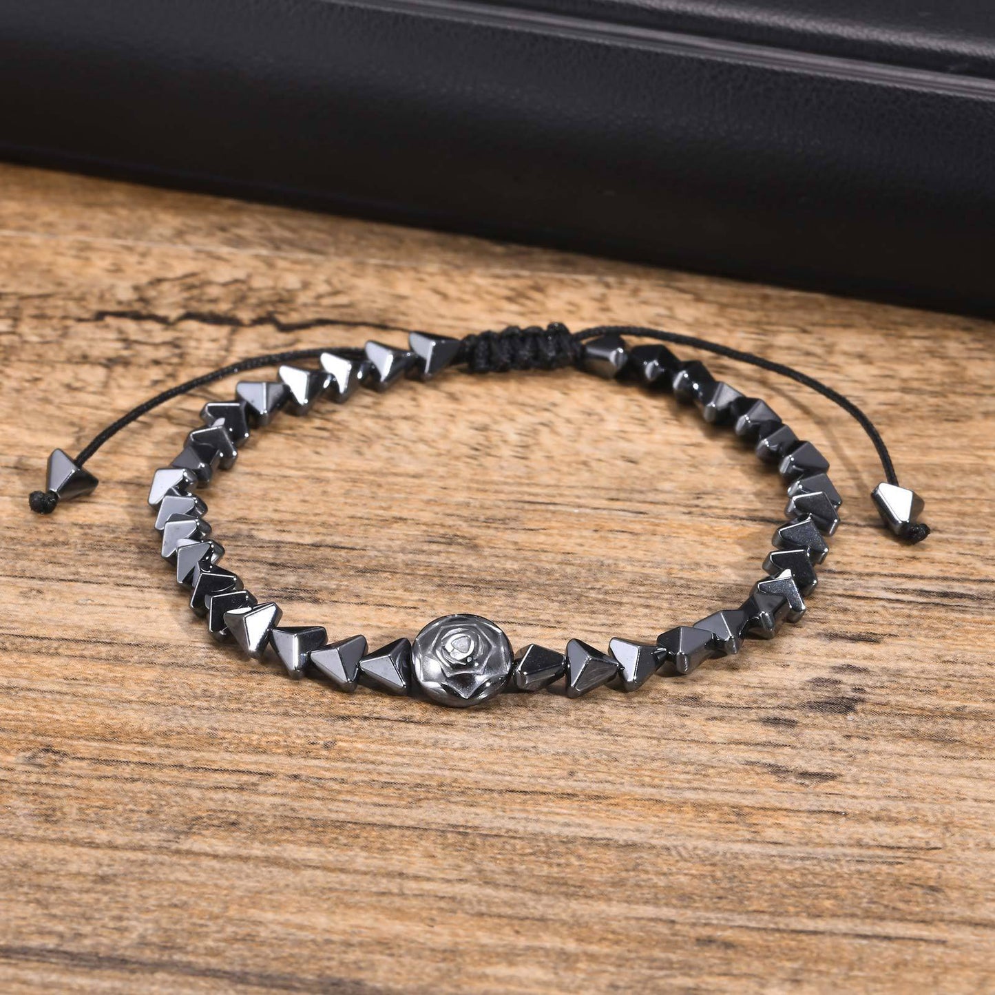 Men's Black Gallstone Rose Cut Face Beaded Bracelet