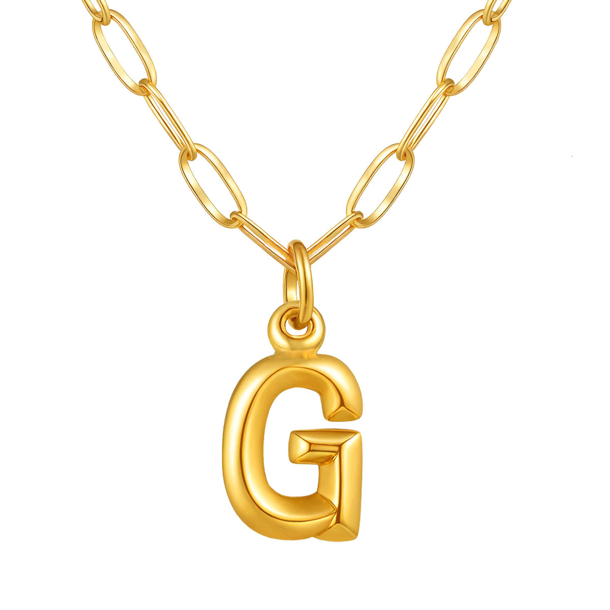 Stainless Steel Small Square Chain – Three-Dimensional Letter Necklace – Gold