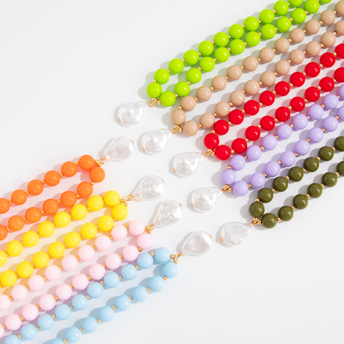 Colored Round Beads Pearl Necklace Dopamine Beaded Holiday Wind Necklace