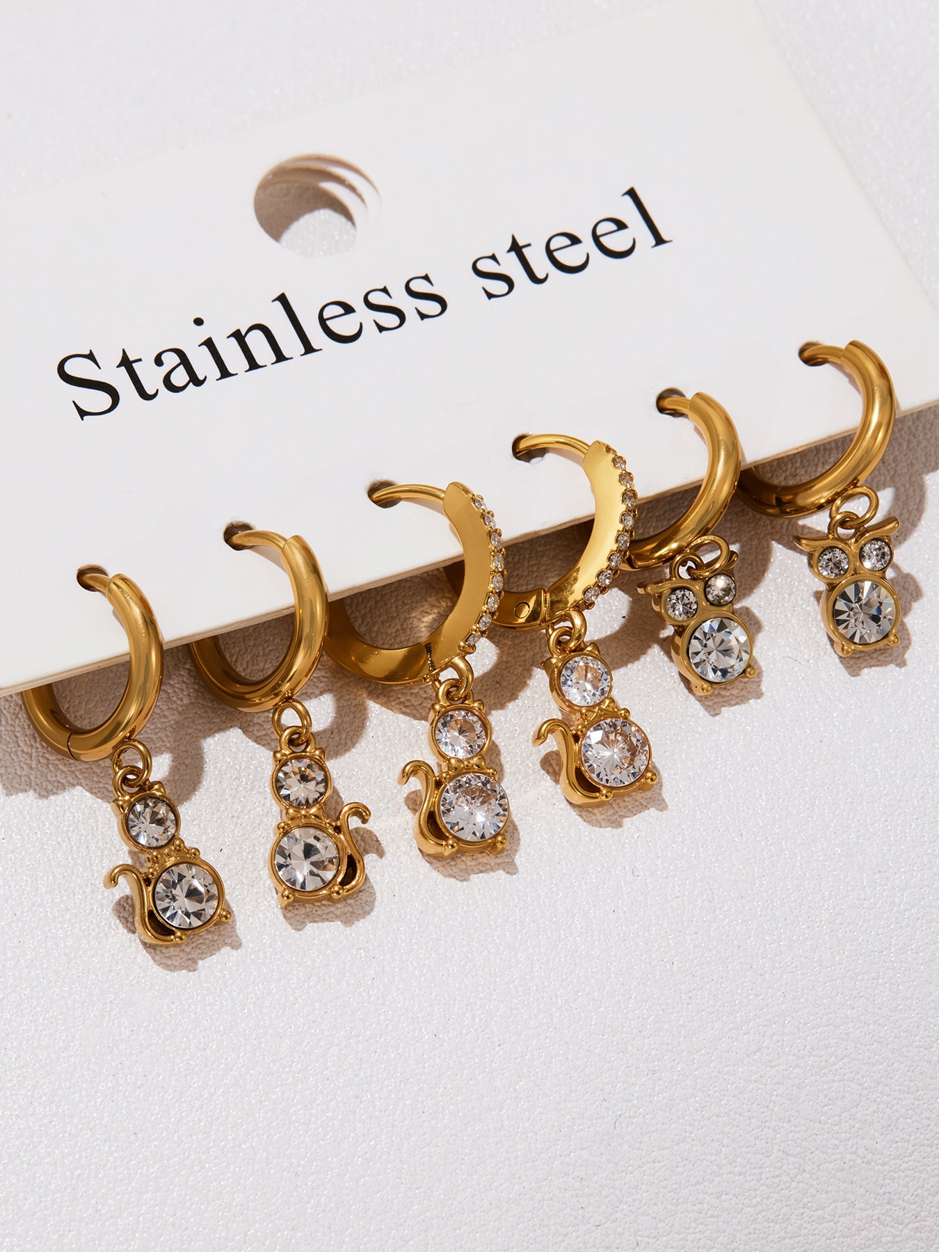 Planderful Zircon Kitten Pendant Earrings for Cat Lovers