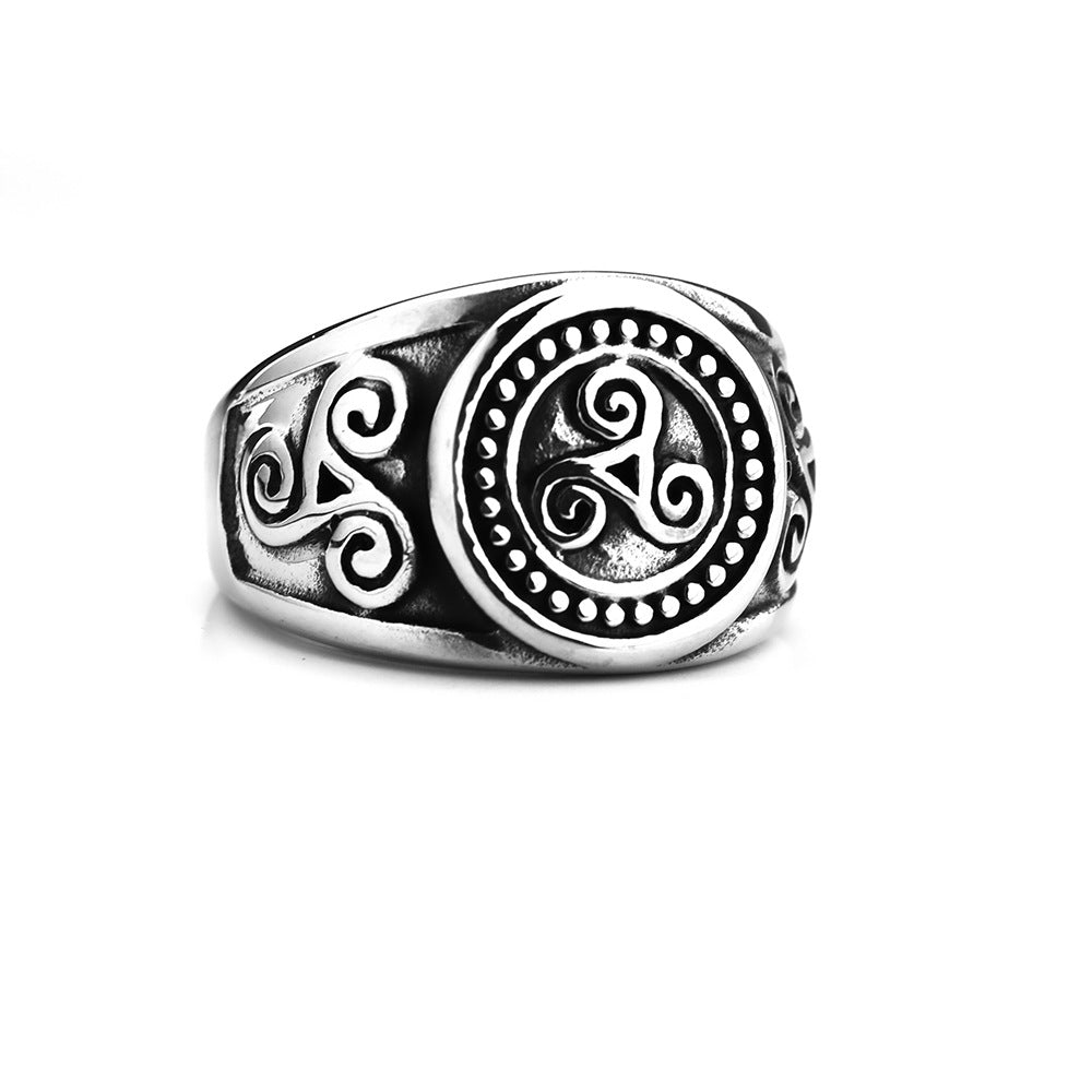 European And American Retro Stainless Steel Men's Ring Vortex Viking Symbol