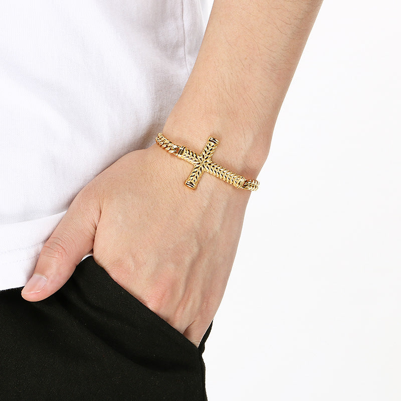 Adjustable – Rock Hip Hop Twist Cross Layered Cuban Chain Titanium Steel Men's Bracelet