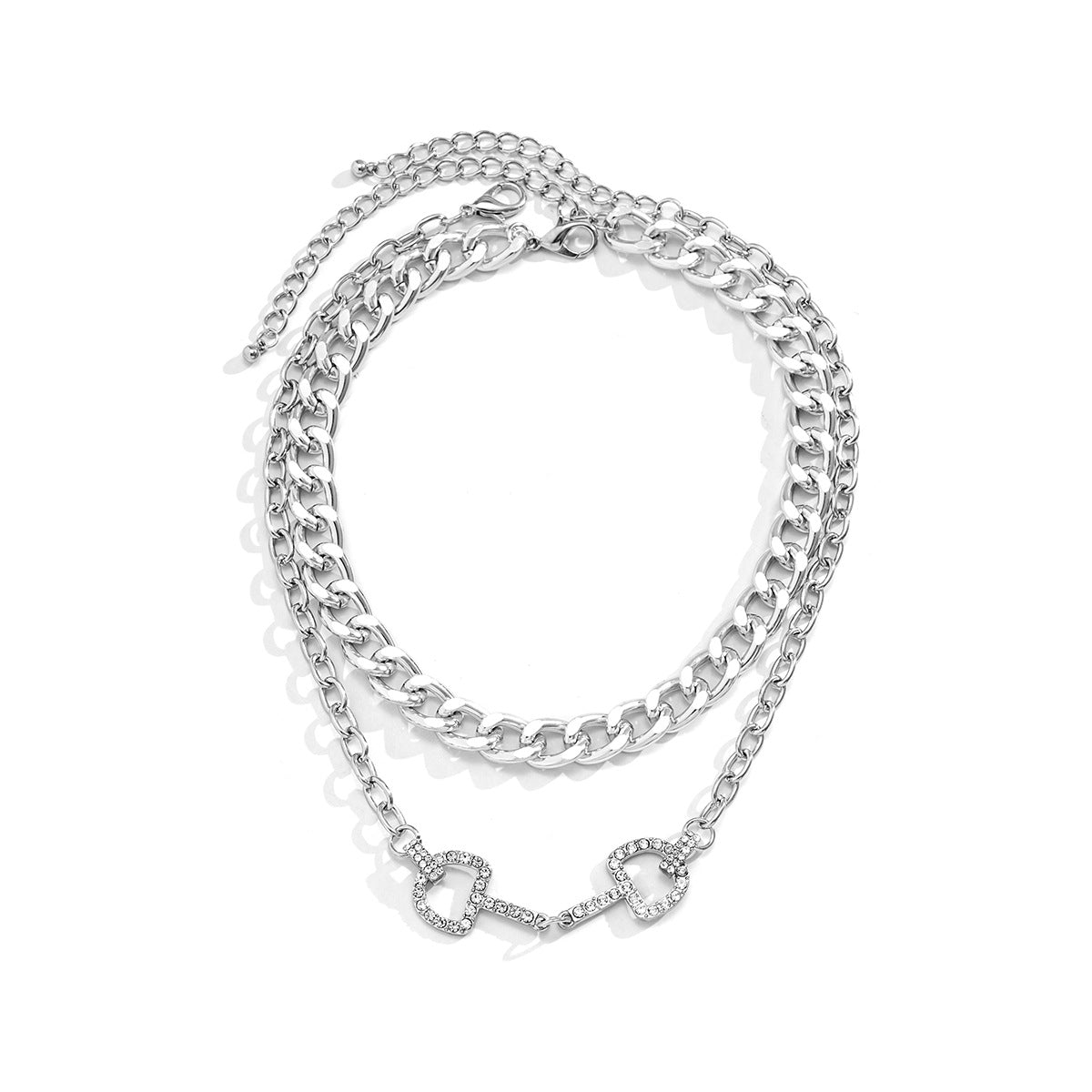 Planderful Vienna Verve D Shaped Zircon Necklace For Urban Streetwear Fans Bold Double Layer Hip Hop Chain