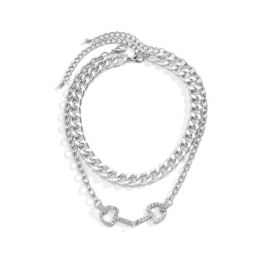 Planderful Vienna Verve D Shaped Zircon Necklace For Urban Streetwear Fans Bold Double Layer Hip Hop Chain