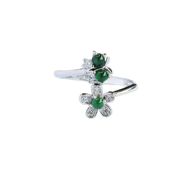 Green Jadeite Butterfly & Floral Ring