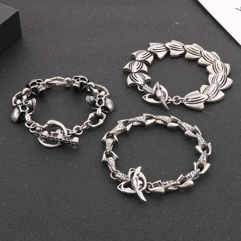 Design Fishtail Anchor – Punk Style Antique Snakehead Stainless Steel Men's Skull Bracelet
