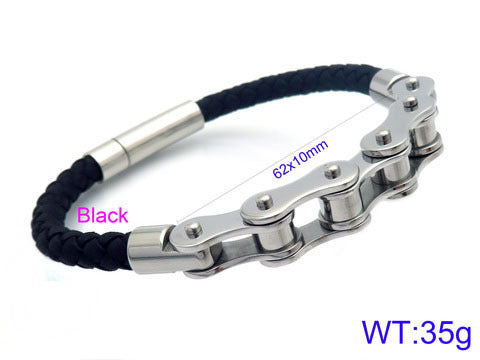 Cool Men's Stainless Steel Bicycle Chain Leather Bracelet – Locomotive Chain Cowhide