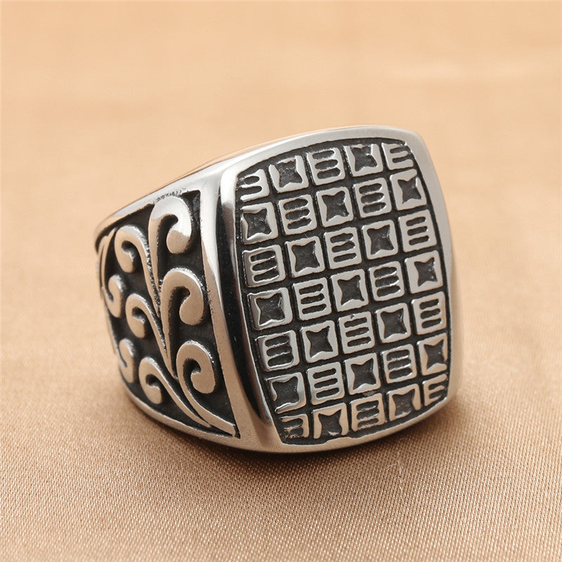 Titanium Steel Square Ring for Men - Retro Personalized Trendy Accessories in European and American Style
