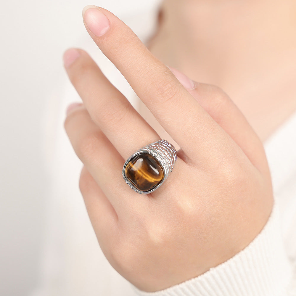 Golden Tiger's Eye Crystal Ring - Luxury Retro Jewelry