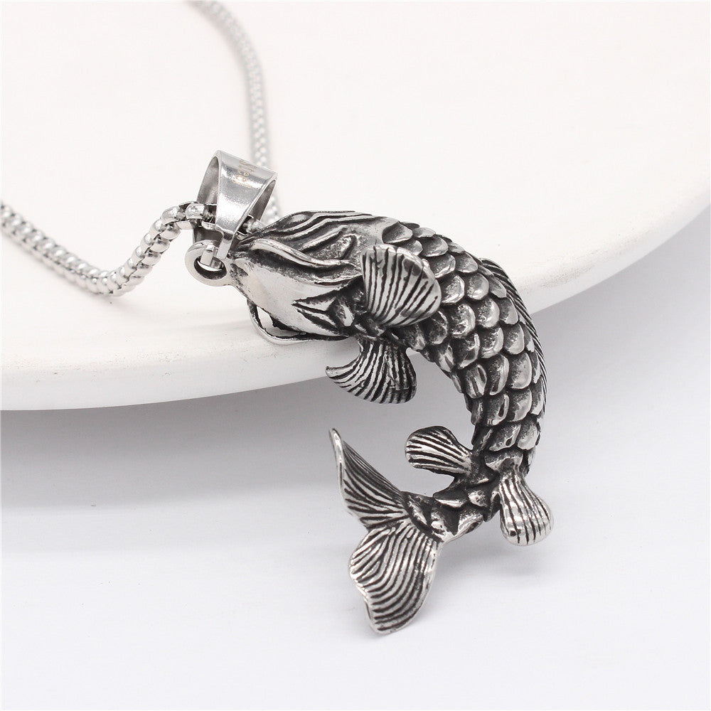 Planderful Koi Carp Titanium Steel Pendant For Men And Women Unisex Durable Shield Jewelry