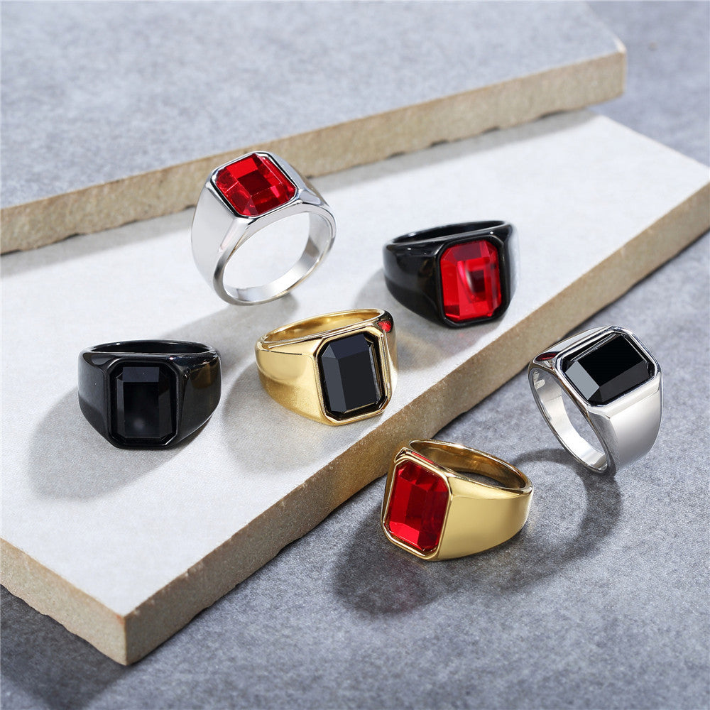 Rectangular Zircon Titanium Steel Ring For Unisex Wear Bold Statement Design By Planderful