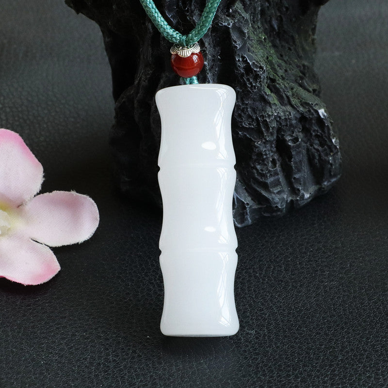 Golden Silk Jade Bamboo Pendant