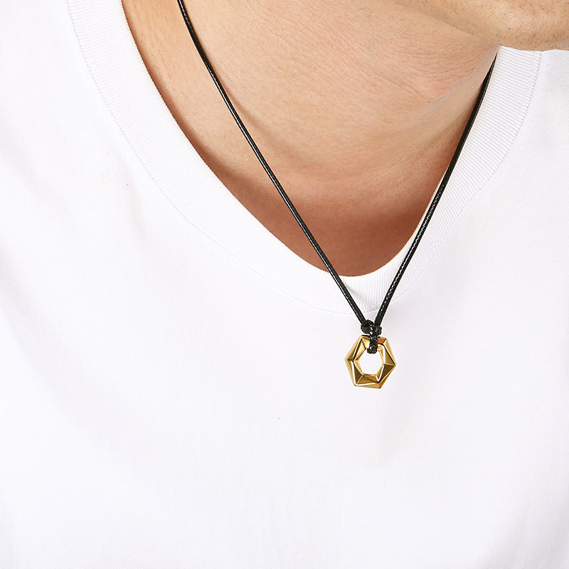 Popular Heart-Shaped Sweater Chain, Creative Wax Rope, Five-Pointed Star Hexagonal Titanium Steel Men's Necklace