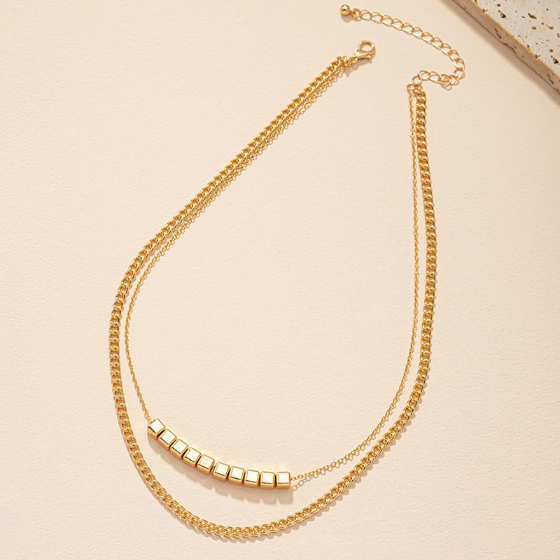 Luxury Metal Square Beaded Necklace - Elegant Women's Clavicle Chain
