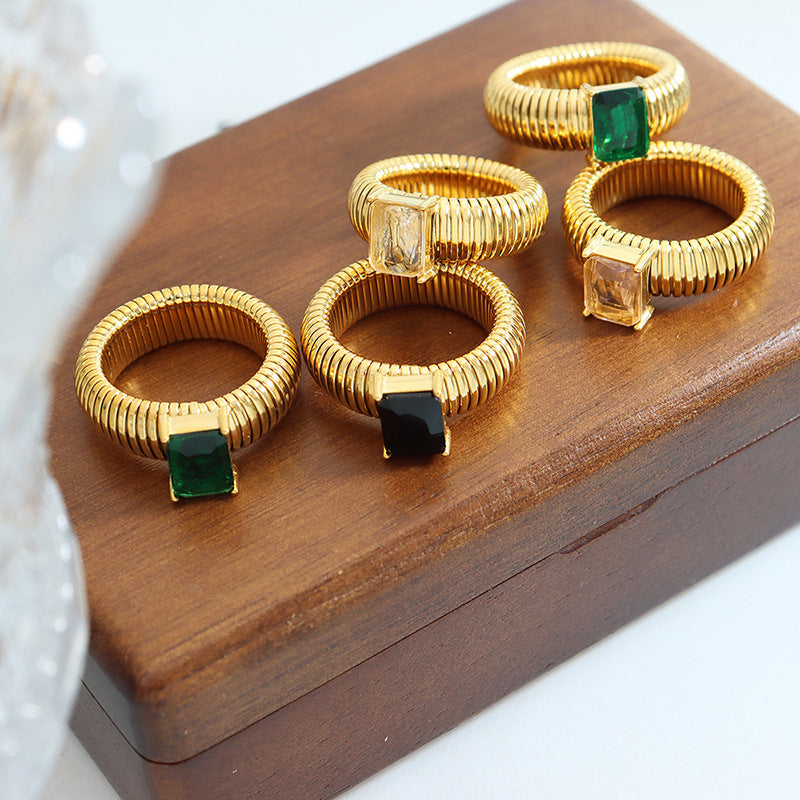 Sparkling Geometric Zircon Thread Ring - Luxe Titanium Gold Jewelry