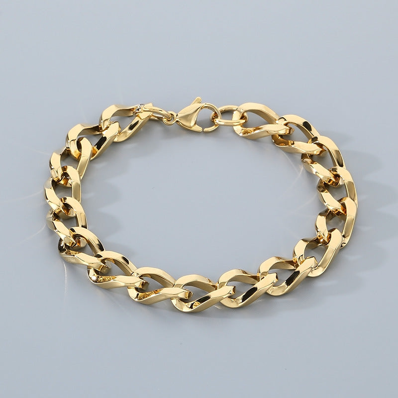 Planderful Unisex Titanium Cuban Bracelet 18K Gold Plated