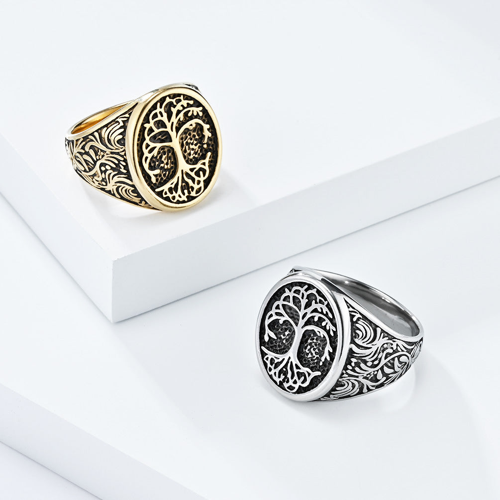 Tree of Life Titanium Steel Ring for Men with Wrench Design