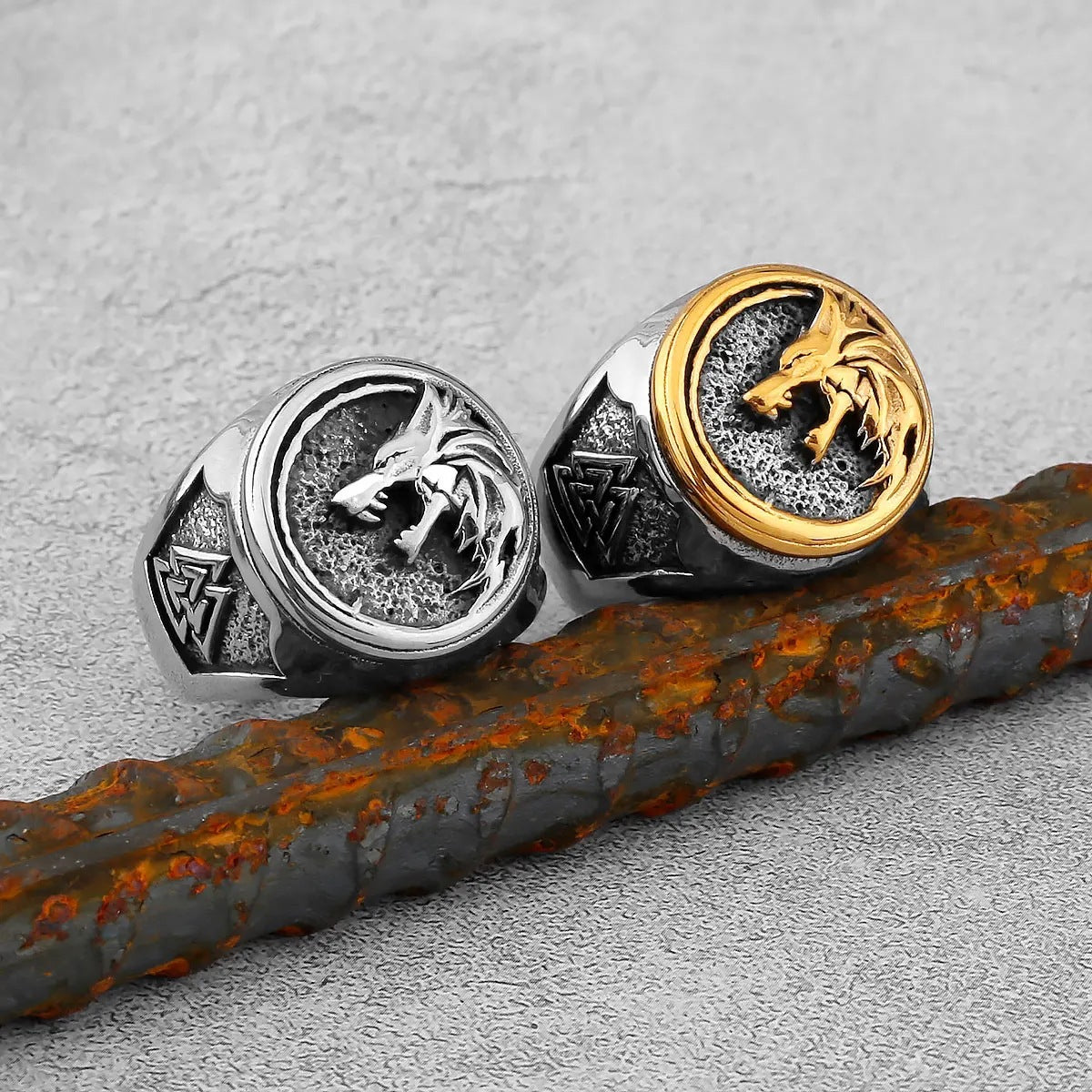 Planderful Everyday Genie Viking Odin Wolf Head Stainless Steel Ring for Men Hip Hop Style