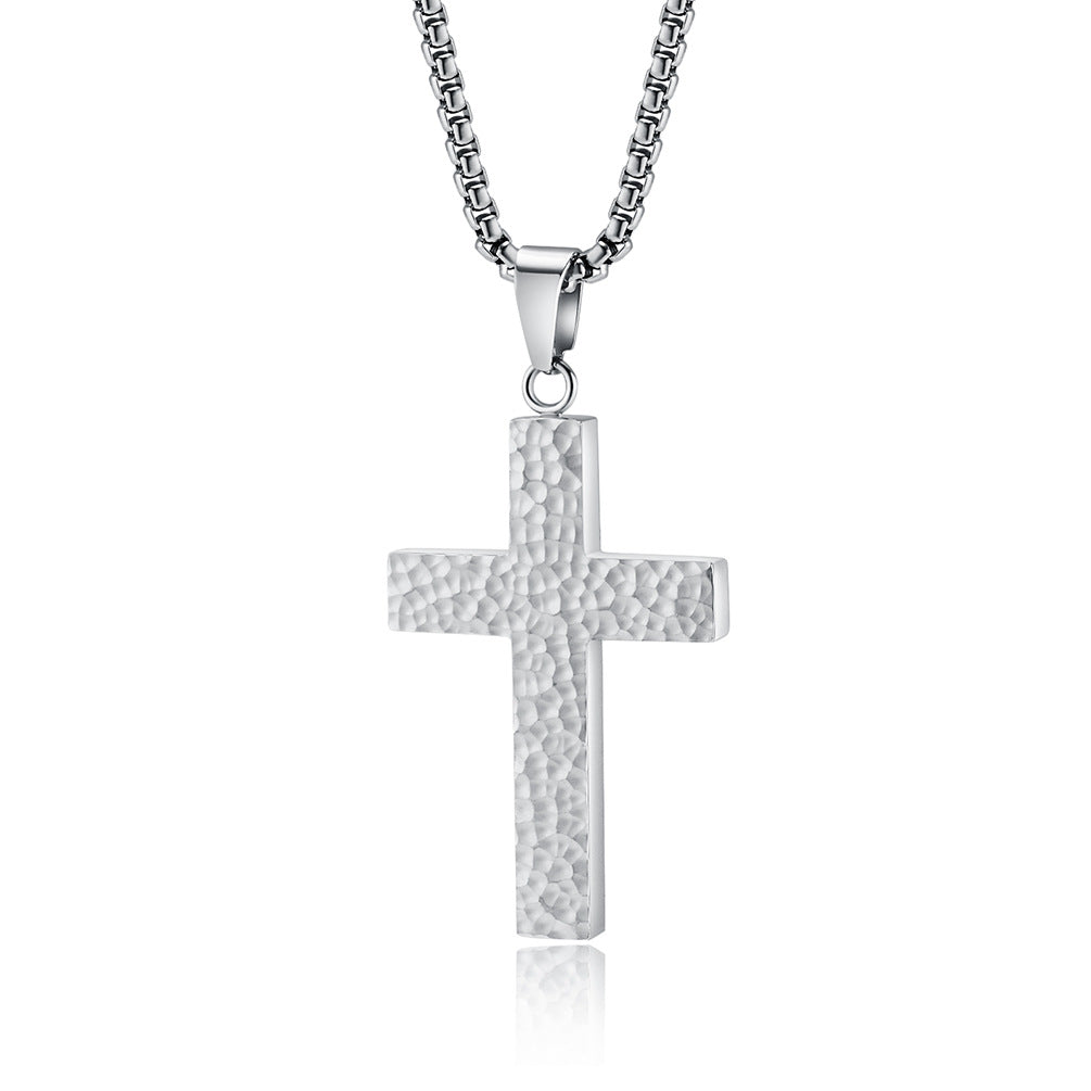New Irregular Hand-Beaten Titanium Steel Cross Necklace