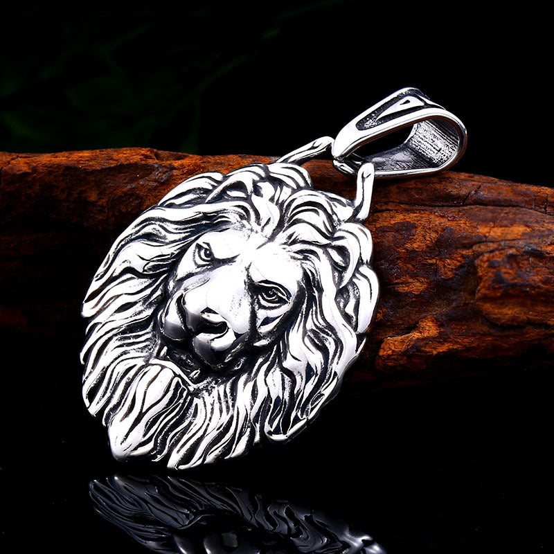 Stainless Steel Retro Lion Pendant for Men - European and American Style Jewelry