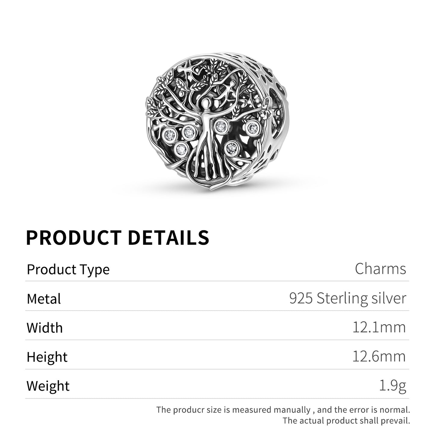 Planderful Jewelry Sterling Silver Beaded Bracelet With Zircon Pendant And Family Life Tree Design