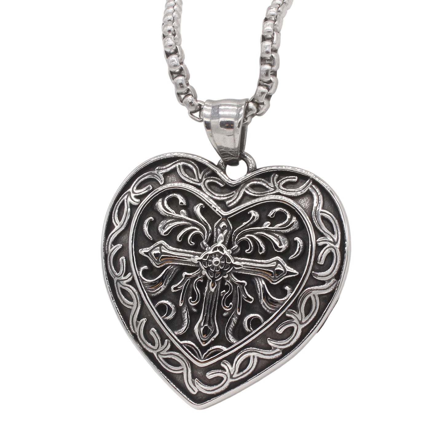 Planderful Jewelry Vintage Cross Pendant For Men In Titanium Steel Heart Shape Enduring Quality