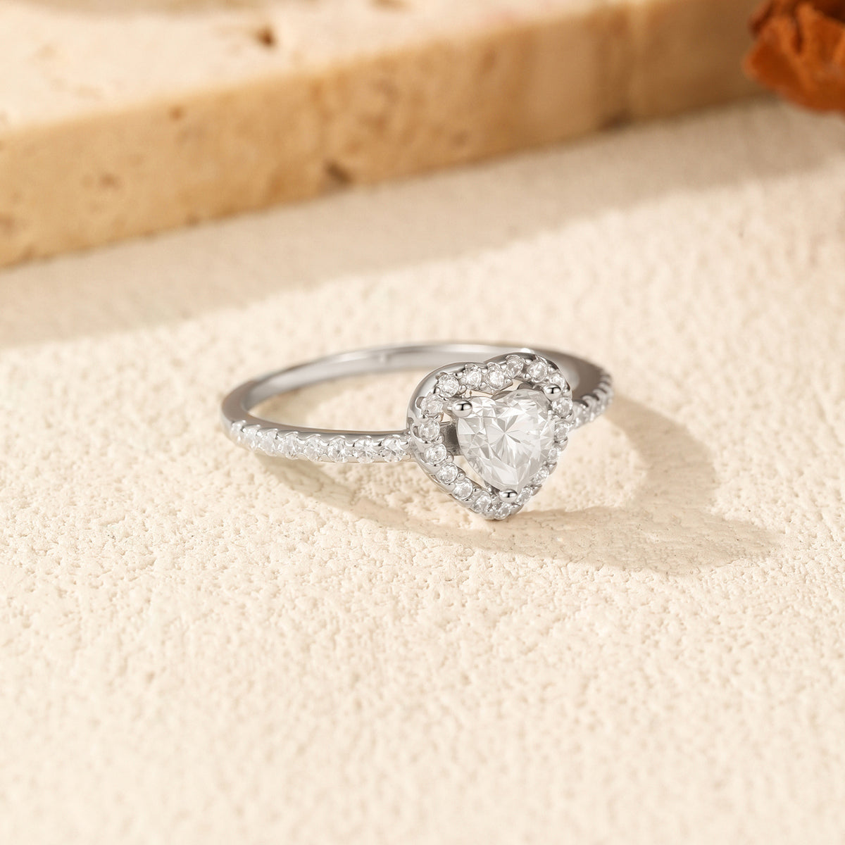 S925 Sterling Silver Heart Moissanite Ring