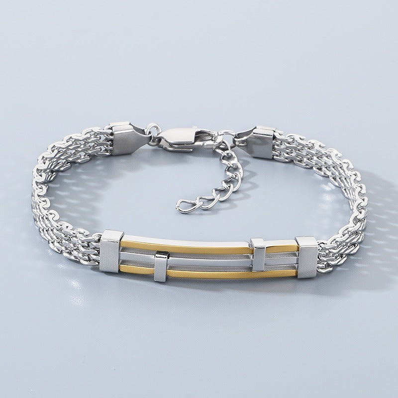 Design Mesh Chain Men's Geometric Lines Stainless Steel Adjustable Bracelet