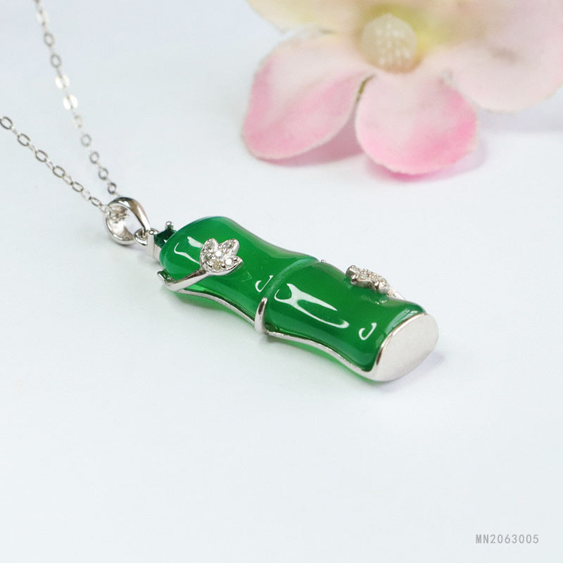 Green Chalcedony Bamboo Silver Pendant — No Chain