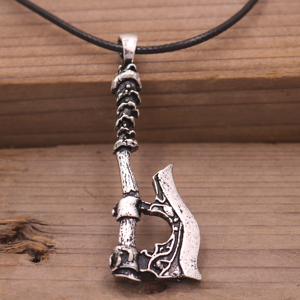 Viking Pirate Celtic Wolf Crow Double-Sided Axe Pendant Men's Necklace - Norse Legacy Collection