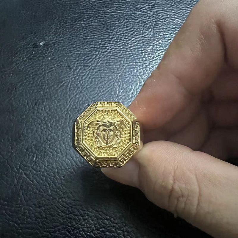 Planderful Hip Hop Ring Titanium Steel Gold Plated Premium Octagonal Head For Men Everyday Genie