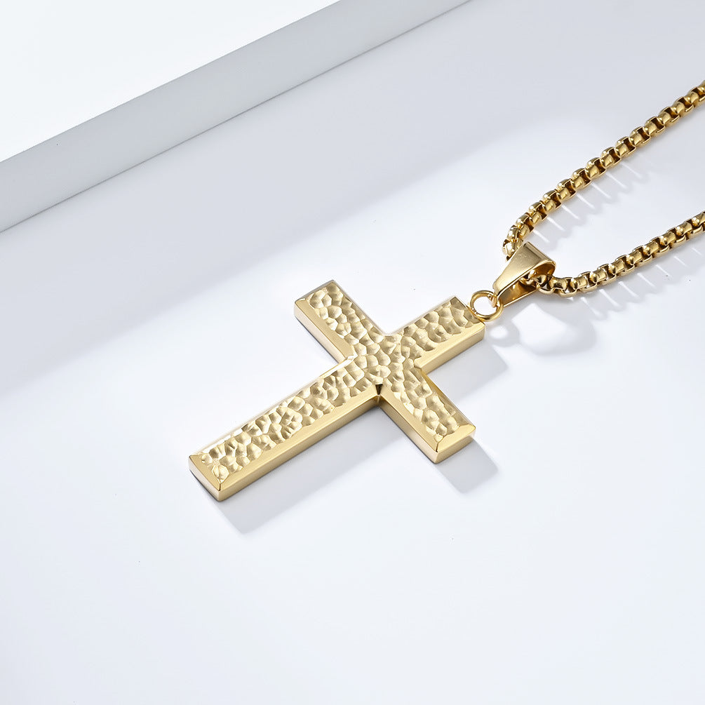 Planderful Titanium Steel Cross Necklace For Men Hand-Hammered Irregular Pendant Everyday Genie Collection