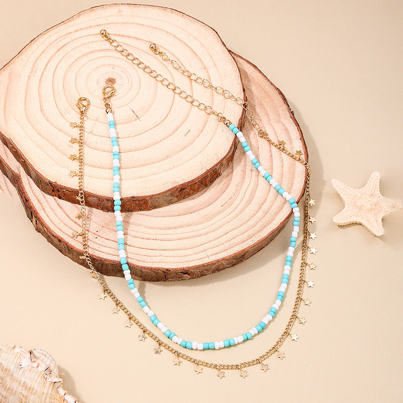 Elegant Double Layered Beaded Stars Necklace from Vienna Verve Collection