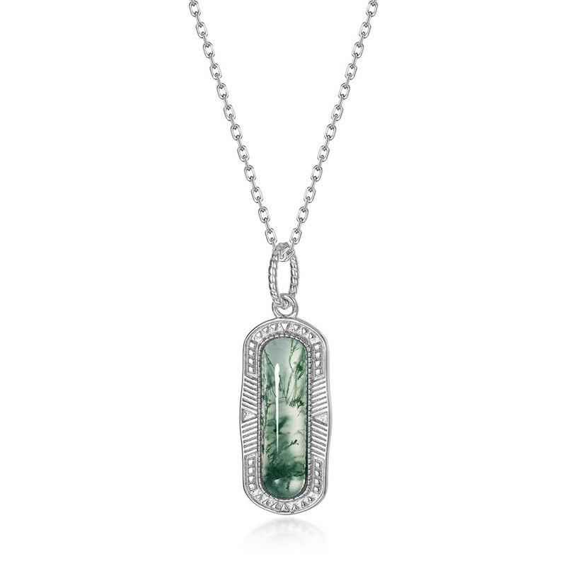 S925 Sterling Silver Moss Agate Pendant Necklace
