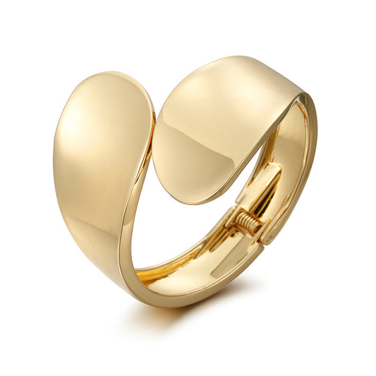 Asymmetric Wide Gold Metal Bracelet - Vienna Verve Collection - Exaggerated Summer Jewelry