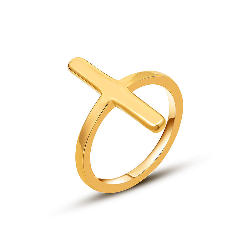 Trendy Hip Hop Genie Cross Ring in 18K Gold Titanium Steel Plating