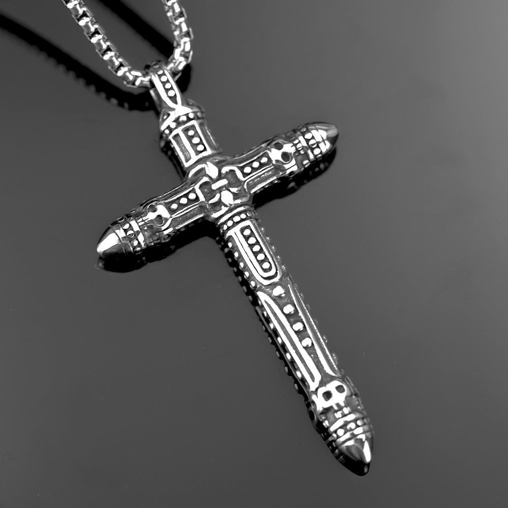 Vintage Men's Jewelry Stainless Steel Cross Pendant Necklace