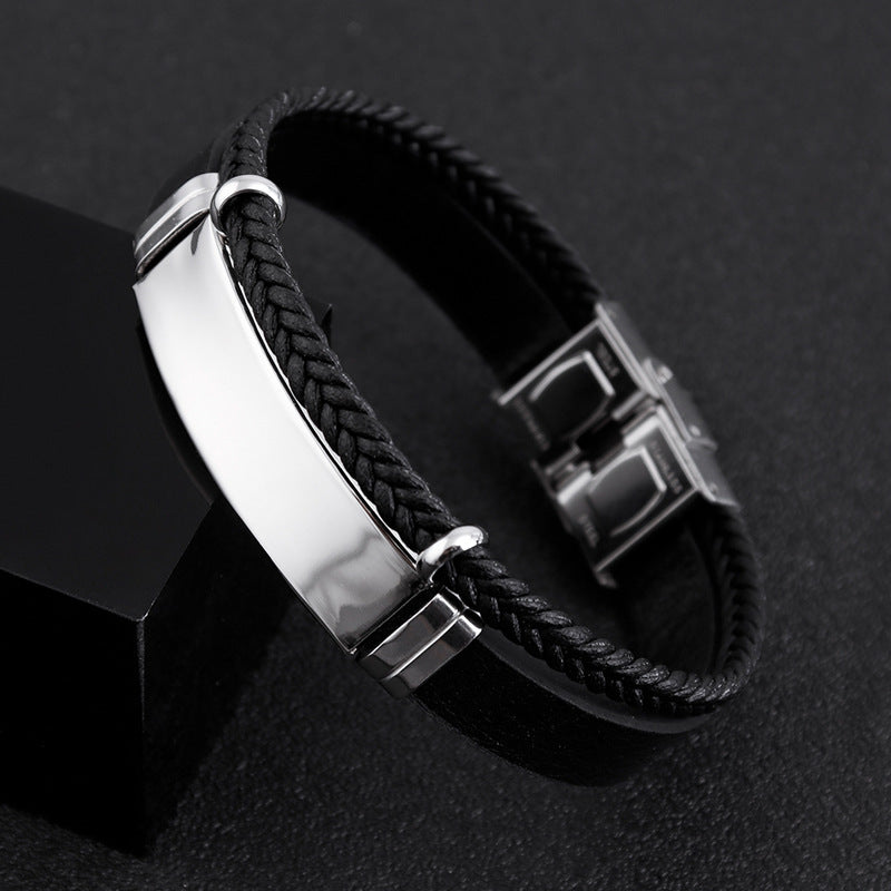 Planderful Leather Twist Stainless Steel Bracelet for Men