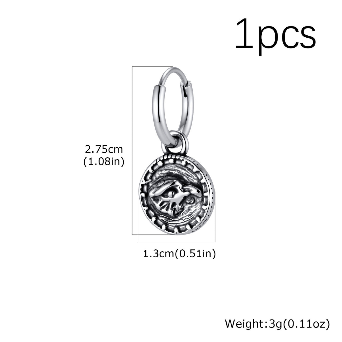 Antique Silver Medallion Hoop Earring — Single