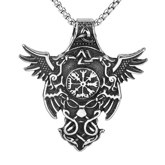 European And American Jewelry Titanium Steel Pendant Men's Stainless Steel Necklace Retro Viking Crow Compass Logo
