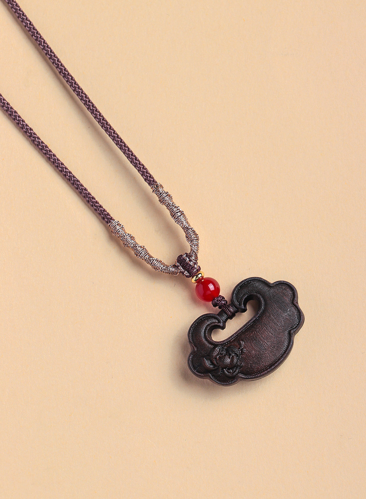 Agate Agarwood Ruyi Lock Pendant Necklace
