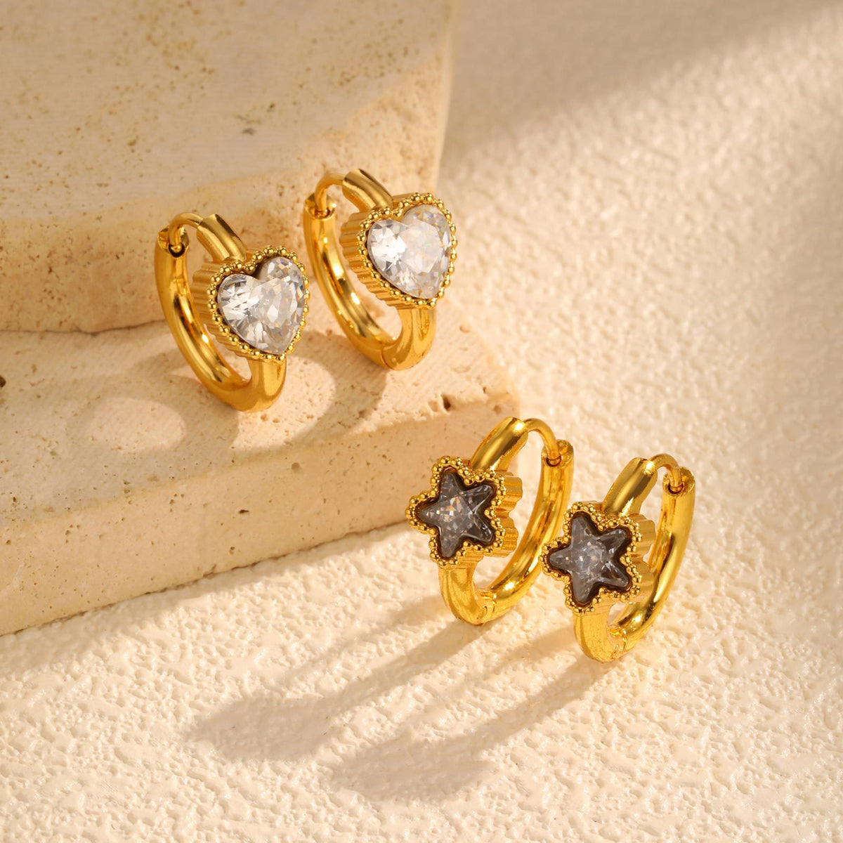 Stainless Steel Zircon Heart Earrings