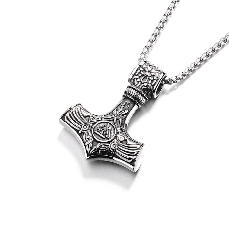 Steel Necklace - Statement Viking Thor's Hammer Pendant For Men Everyday Wear Gift Idea