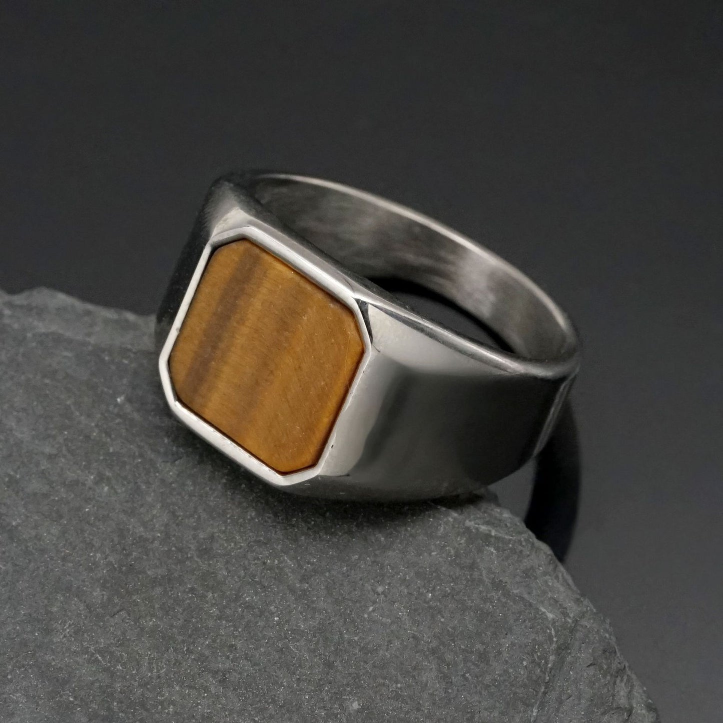 Planderful Titanium Steel Ring With Natural Stone Unisex Bold Statement Jewelry For Men