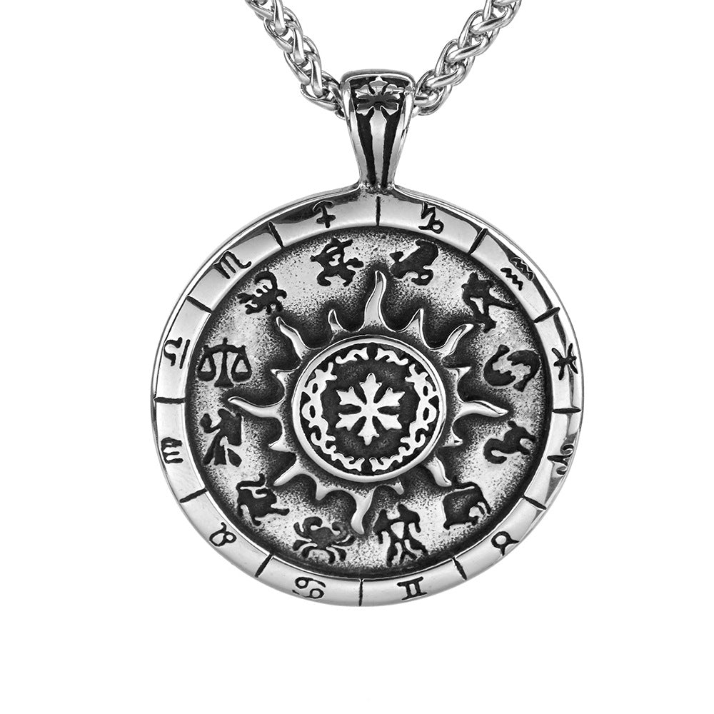 European And American Retro Men's Jewelry Stainless Steel Pendant Twelve Constellations Tag Necklace For Men
