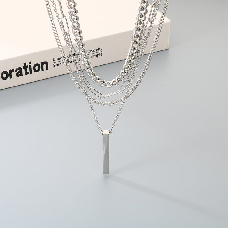 Hipsters Wear Multi-Layer Chain Necklaces, High-End Twisted Metal Rods, Small Gold Bars, Stainless