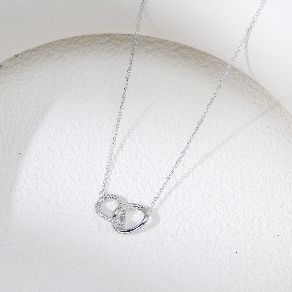 Planderful S925 Sterling Silver Necklace Geometric Twisted Double Ring For Women Light Luxury Clavicle Chain