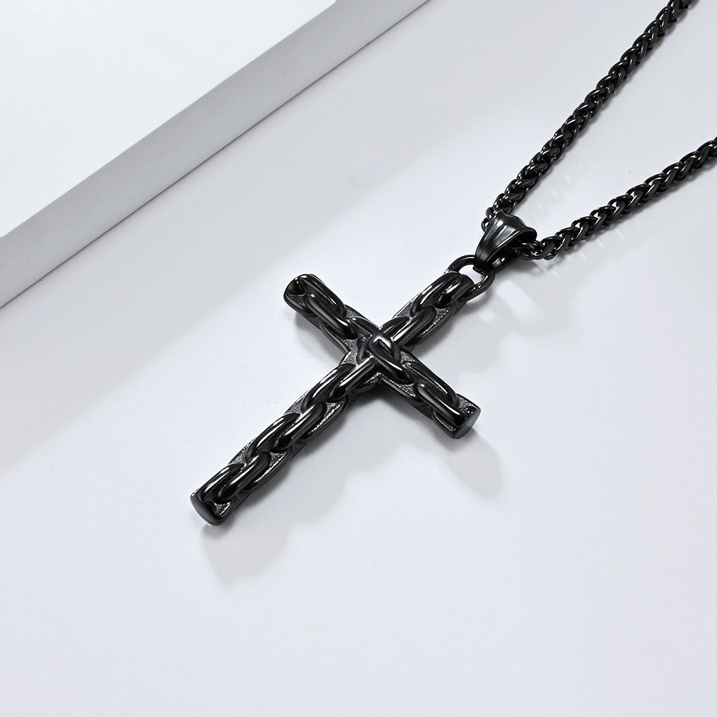 Cross-Border European American Retro Punk Stainless Steel Cross Necklace